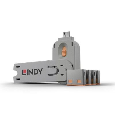 6. Lindy 40453 bloker portów Blokada portu + klucz USB Typu-A Pomarańczowy Kopolimer akrylonitrylo-butadieno-styrenowy (ABS) 5 szt.