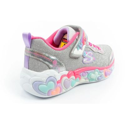 4. Skechers S Lights LED buty sportowe dziecięce dla dziewczynki na rzep szare
