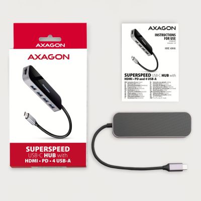 8. Axagon HMC-6H4A stacja dokująca Przewodowa USB 3.2 Gen 1 (3.1 Gen 1) Type-C Czarny, Szary