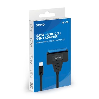 4. SAVIO ADAPTER USB-C 3.1 GEN 1 (M) - SATA (F) DO DYSKÓW 2.5" AK-69