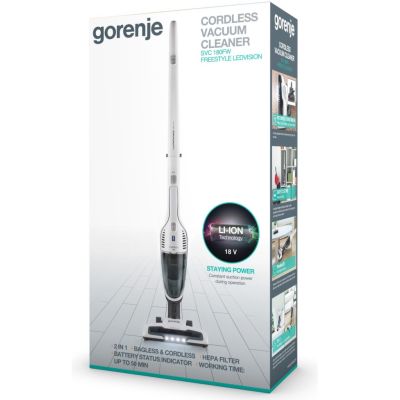2. Gorenje SVC180FW Odkurzacz stojący 2 w 1 Bateria Suchy HEPA Bez worka 0,6 l Biały