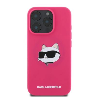 4. Etui Karl Lagerfeld Silicone Choupette Head Print MagSafe na iPhone 16 Pro Max - fuksja
