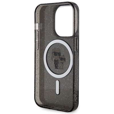 7. Etui Karl Lagerfeld Karl&Choupette Glitter MagSafe na iPhone 15 Pro - czarne