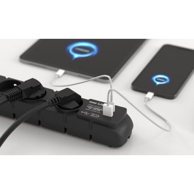 12. Listwa przeciwprzepięciowa Acar S6 USB A+C (szybka ładowarka) 1,5m ; czarny