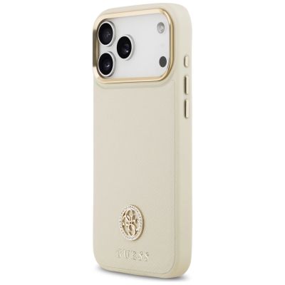 2. Etui Guess Grained Strass Logo MagSafe na iPhone 17 Pro Max - beżowe