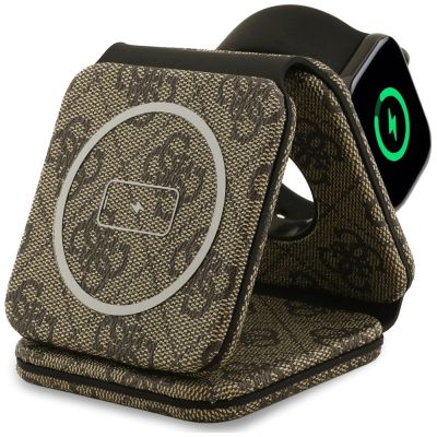4. Ładowarka indukcyjna Guess 4G MagSafe 3w1 15W - brązowa