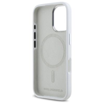 7. Etui Karl Lagerfeld Silicone Initial Metal Logo MagSafe na iPhone 16 - białe