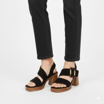 5. Sandały damskie zamszowe na słupku czarne Potocki 54307