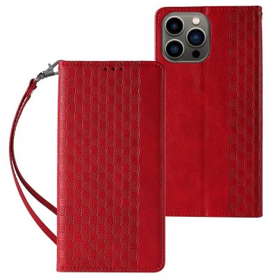 Magnet Strap Case etui Samsung Galaxy S23+ pokrowiec z klapką portfel mini smycz podstawka czerwone