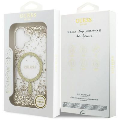 8. Etui Guess Resin Bottom Glitter MagSafe na iPhone 17 - złote