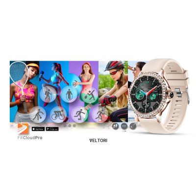 19. Smartwatch Damski VELTORI VT320-1 Złota Bransoleta + Różowy Pasek Silikonowy
