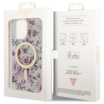 13. Etui Guess Flower MagSafe na iPhone 14 Pro - przezroczyste
