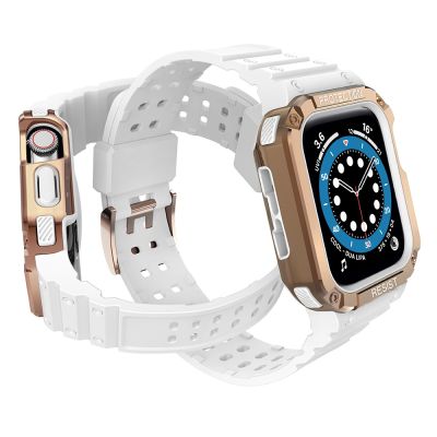 3. Pasek z etui ochronnym Protect Strap Band do Apple Watch 38 / 40 / 41 mm opaska obudowa pancerna - biały, różowe złoto