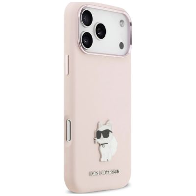 4. Etui Karl Lagerfeld Silicone Choupette Metal Pin na iPhone 18 Pro Max / 17 Pro Max - różowe
