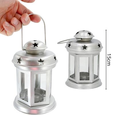 4. ŚWIECZNIK NA TEA LIGHT LATARENKA 15CM SREBRNA