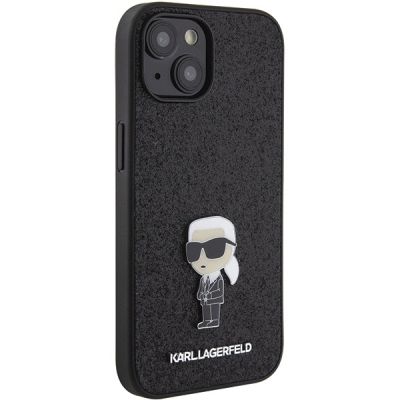 4. Etui Karl Lagerfeld Fixed Glitter Ikonik Logo Metal Pin do iPhone 15 - czarne