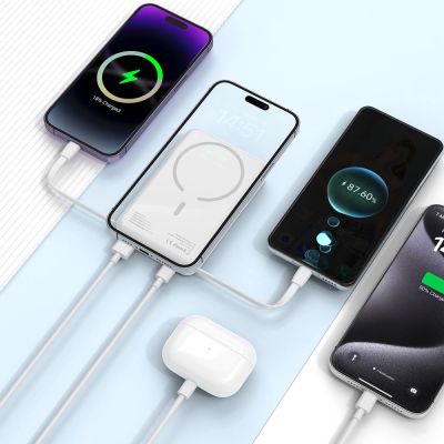 6. Powerbank Tech-Protect LifeMag PB31 z MagSafe 10000mAh 15W USB-C / USB-A / wbudowane kable USB-C / Lightning - biały