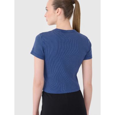 2. T-shirt slim z prążkowanej dzianiny damski 4F 4FRSS25TTSHF2696-31S