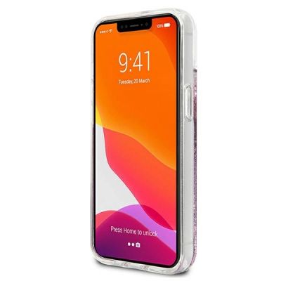 5. Etui Guess Peony Liquid Glitter na iPhone 13 mini - różowe