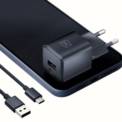 13. Ładowarka sieciowa 3mk Hyper GaN Charger 20W QC4+ PD PPS USB-C USB-A - czarna