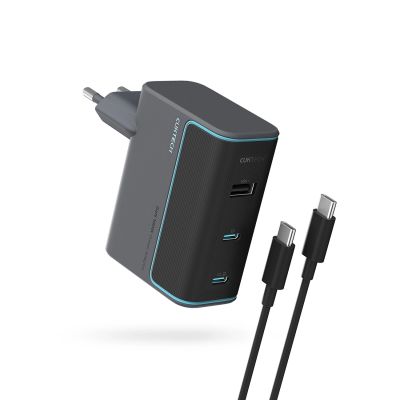 Ładowarka sieciowa Cuktech CUKAD1003EUG GaN 100W 2 x USB-C 1 x USB-A z kablem USB-C -szara