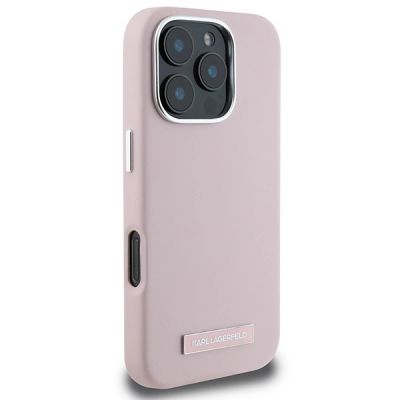 4. Etui Karl Lagerfeld FW Metal Plate MagSafe na iPhone 16 Pro - różowe