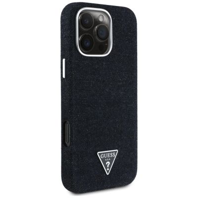 4. Etui Guess Denim Triangle Logo MagSafe na iPhone 16 Pro - czarne
