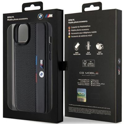 8. Etui BMW Perforated Tricolor Line na iPhone 15 Plus / 14 Plus - czarne