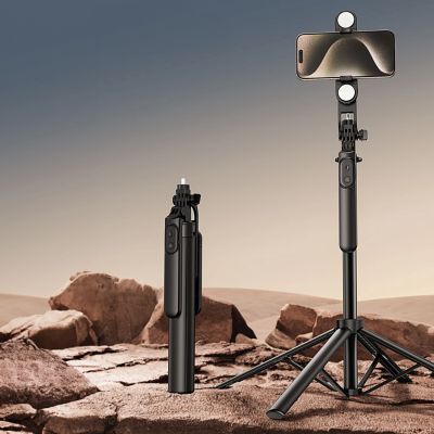6. Wozinsky Selfie stick WH181D-Y1S teleskopowy statyw 1.75m ze stopu aluminium z podwójną lampą i uchwytem na telefon - czarny