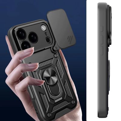 4. Etui Hybrid Armor Camshield na iPhone 17 Pro pancerne z podstawką i osłoną aparatu - czarne