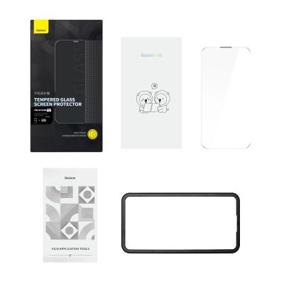 11. Baseus szkło hartowane do iPhone 14 Pro na cały ekran z osłoną na głośnik 0.3mm + ramka montażowa