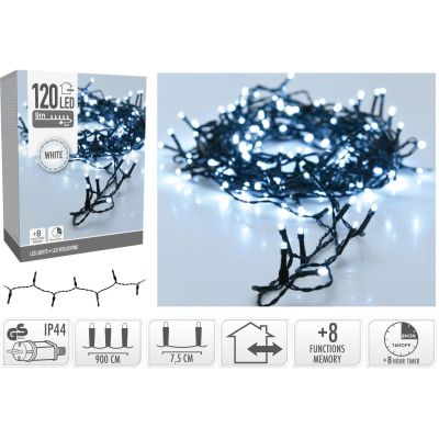 26. LAMPKI CHOINKOWE ŁAŃCUCH ŚWIETLNY 120 LED TIMER ZIMNY BIAŁY