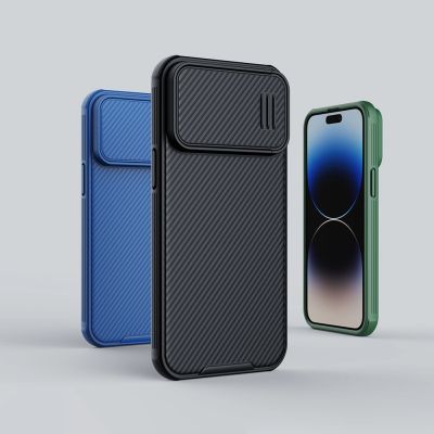 7. Nillkin CamShield S Case etui iPhone 14 Pro Max pancerny pokrowiec osłona na aparat niebieskie