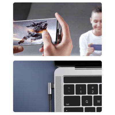 5. Kabel Ugreen US334 70645 USB-C (kątowy) / USB-C (prosty) 100W PD 2m - czarny