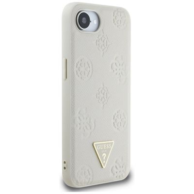 4. Etui Guess Grained Hot Stamp Peony Triangle Logo MagSafe na iPhone 16e - beżowe