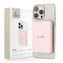 Powerbank Tech-Protect LifeMag PB10 z MagSafe 5000mAh 15W port USB-C - różowy + kabel USB-C