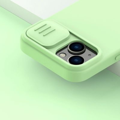 8. Nillkin CamShield Silky Silicone Case etui iPhone 14 Plus pokrowiec z osłoną na aparat niebieski