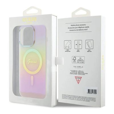 8. Etui Guess IML Iridescent MagSafe na iPhone 15 Pro - różowe