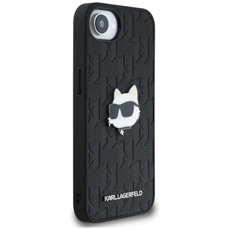 4. Etui Karl Lagerfeld Monogram Choupette Head Pin na iPhone 16e - czarne