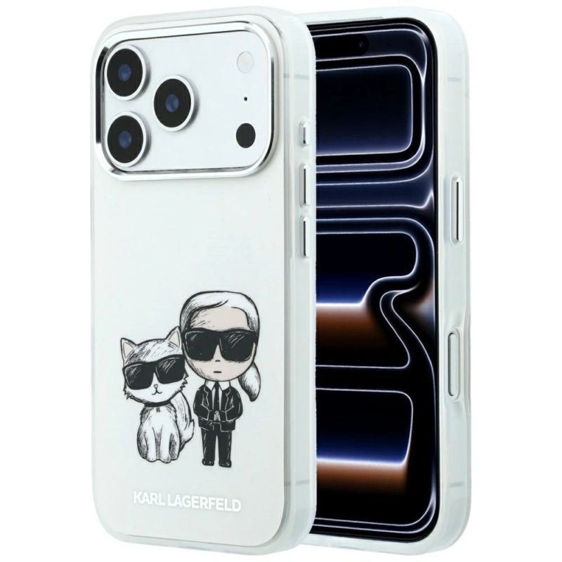 Etui Karl Lagerfeld Smooth Karl & Choupette Bodies Sketch MagSafe do iPhone 18 Pro / 17 Pro - beżowe