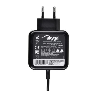 3. Zasilacz sieciowy Akyga AK-ND-60 do notebooka (20 V; 2,25 A, 2,31 A, 2,37 A, 2,64 A, 3,0 A; 45W; USB Typ C )