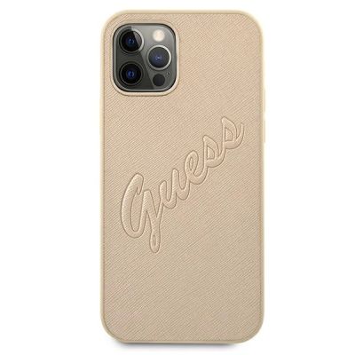 3. Etui Guess Saffiano Vintage Script na iPhone 12 / iPhone 12 Pro - złote