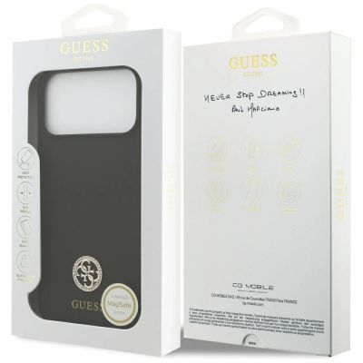8. Etui Guess Silicone Logo Strass 4G MagSafe na iPhone 17 Pro Max - czarne