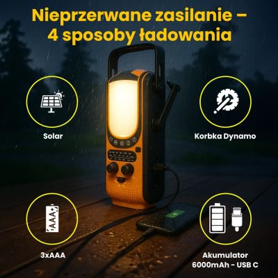 14. Extralink Power Ranger EPS-6000 | Powerbank | 6000mAh, Radio FM, Lampka LED, Dynamo, Panel solarny