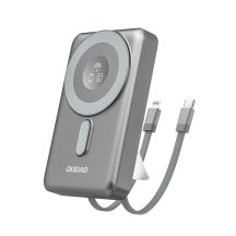 Powerbank Dudao K29 10000mAh PD 20W z MagSafe z metalową obudową, podstawką i wbudowanymi kablami USB-C/Lightning - szary