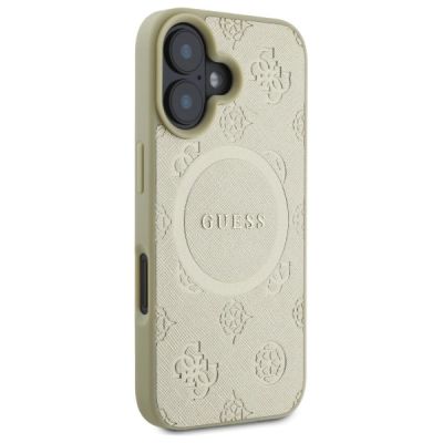 4. Etui Guess Saffiano Peony Classic Logo MagSafe na iPhone 16 - złote