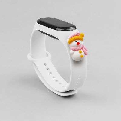 2. Opaska Strap Xmas do Xiaomi Mi Band 3 / 4 świąteczny silikonowy pasek bransoletka z bałwankiem - biała