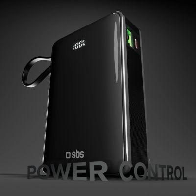 5. Powerbank SBS 20000 mAh 20 W z wbudowanym kablem USB-C i wyświetlaczem cyfrowym - czarny