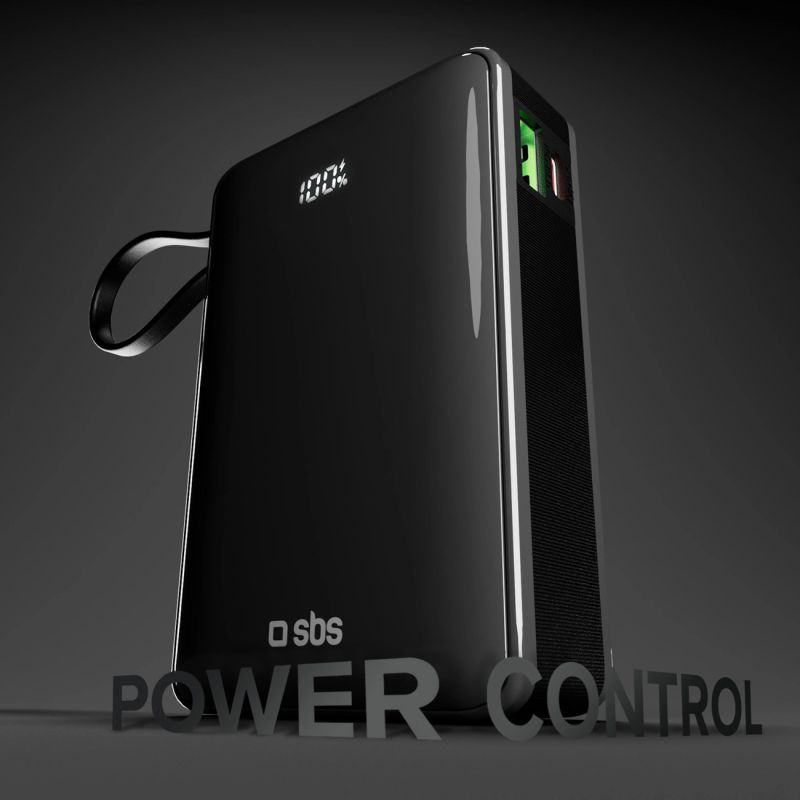 5. Powerbank SBS 20000 mAh 20 W z wbudowanym kablem USB-C i wyświetlaczem cyfrowym - czarny
