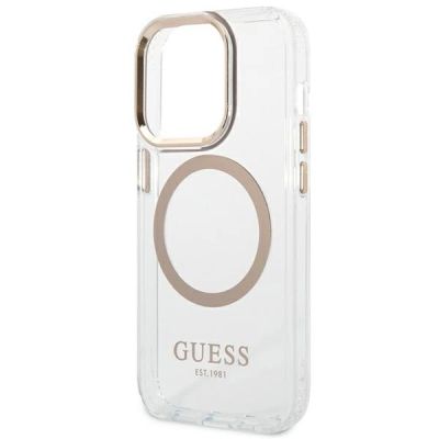 6. Etui Guess Metal Outline MagSafe na iPhone 14 Pro - złote